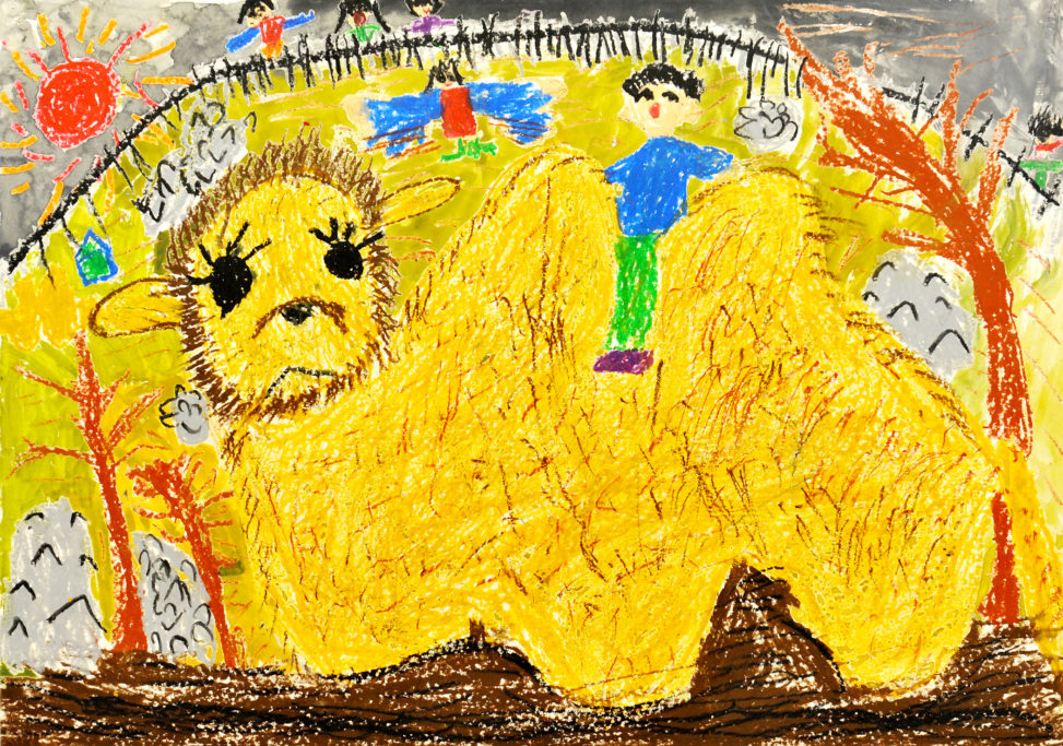 ラクダにのっているぼく